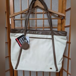 NEW Golden Pacific Purse | White And Brown | RFID Pocket | Tote + Pouch | NWT